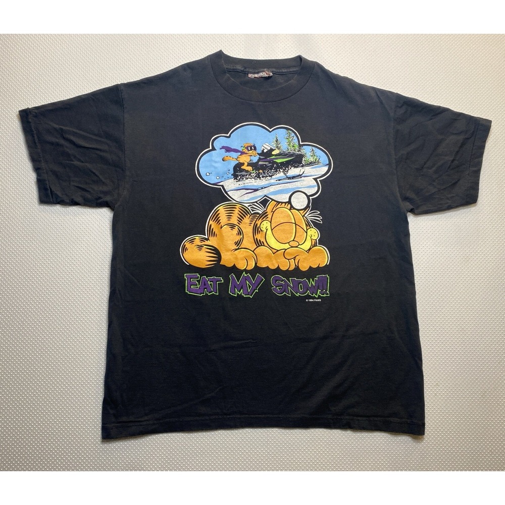 Garfield Eat My Snow Men's XL 1994 PAWS Single Stitch Vintage Black Snowmobile